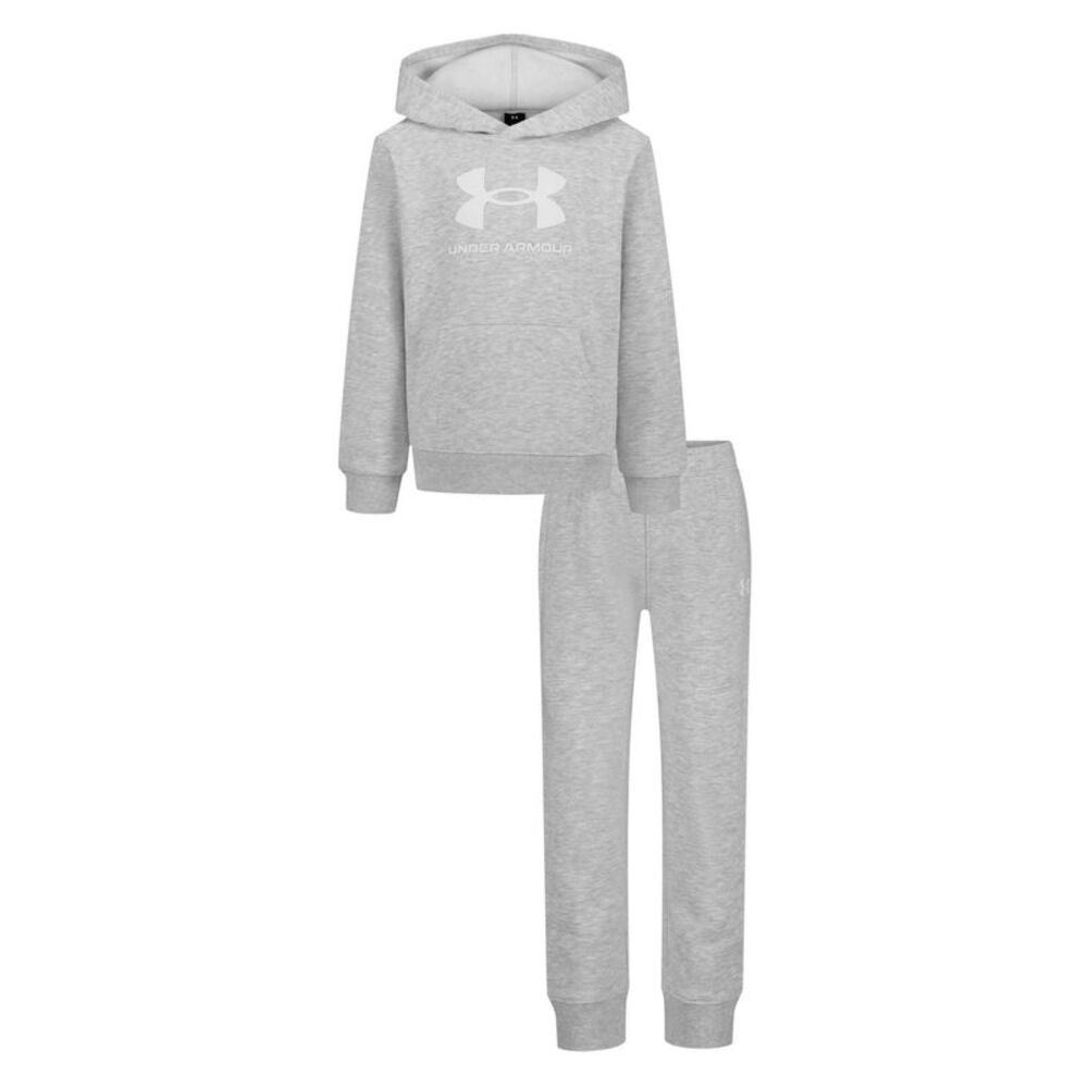 Under Armour Boys Big Logo Hoodie And Joggers Set / Gray/White